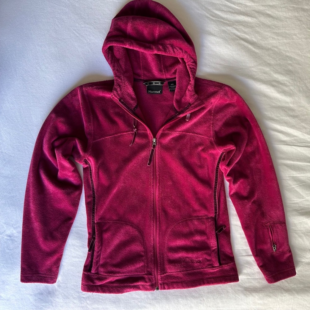 Marmot Women's Full Zip Fleece Hoodie Pink Medium Excellent‎ Outdoor Layer